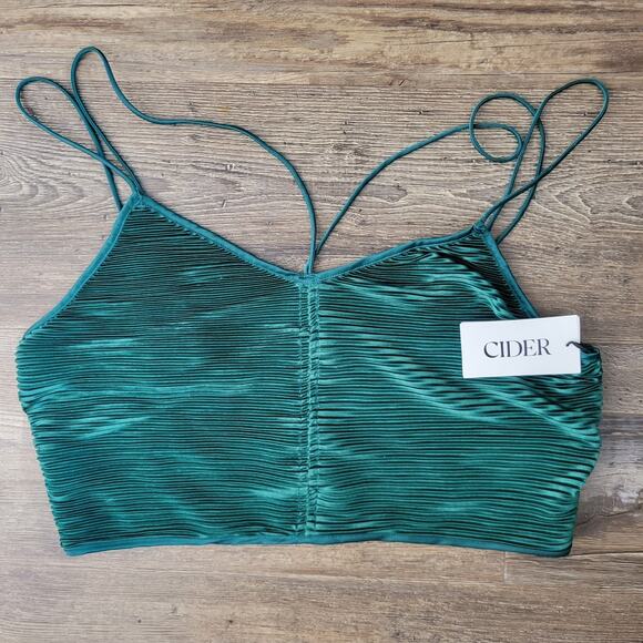 Cider Solid Press Crease Crop Tank Top – Green Ribbed Knit (Size XL, NWT) - Picture 4 of 14